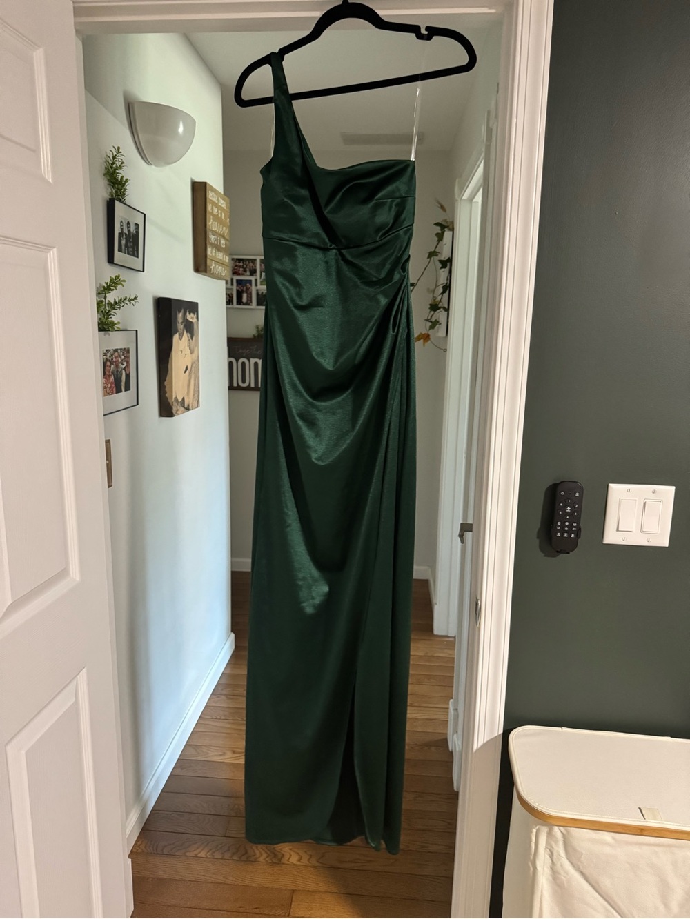 Emerald Sundae One-Shoulder Emerald Green Satin Evening Gown